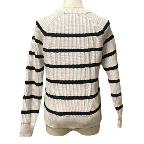 Banana Republic 3/4 Sleeve Cotton Blend Striped Rib Knit Pullover Sweater Sz S/P - Picture 2 of 5